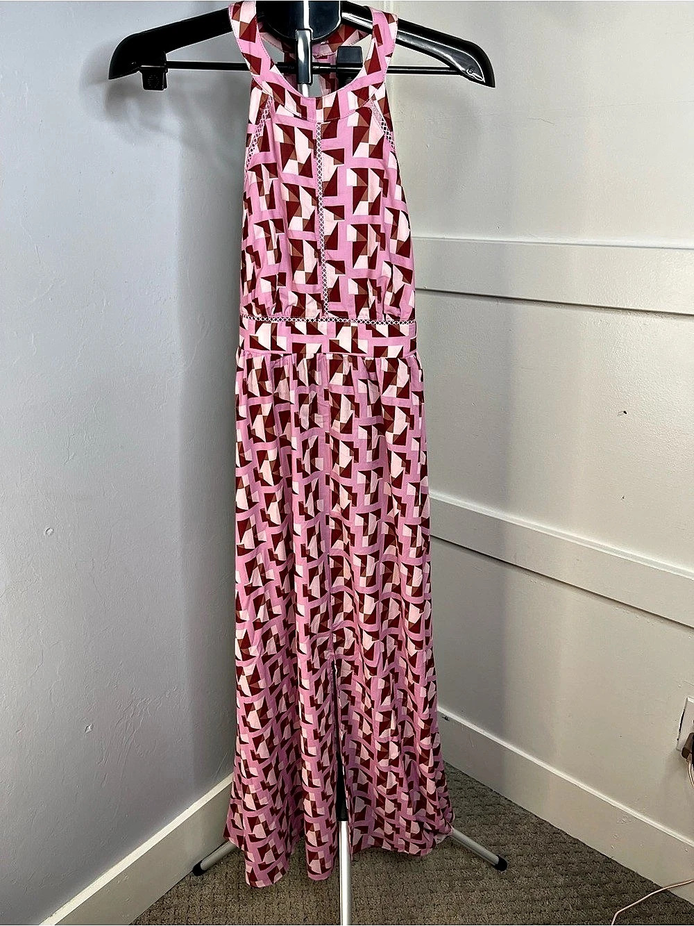 Ador Geometric Maxi Dress in Pink & White Size Small Like New